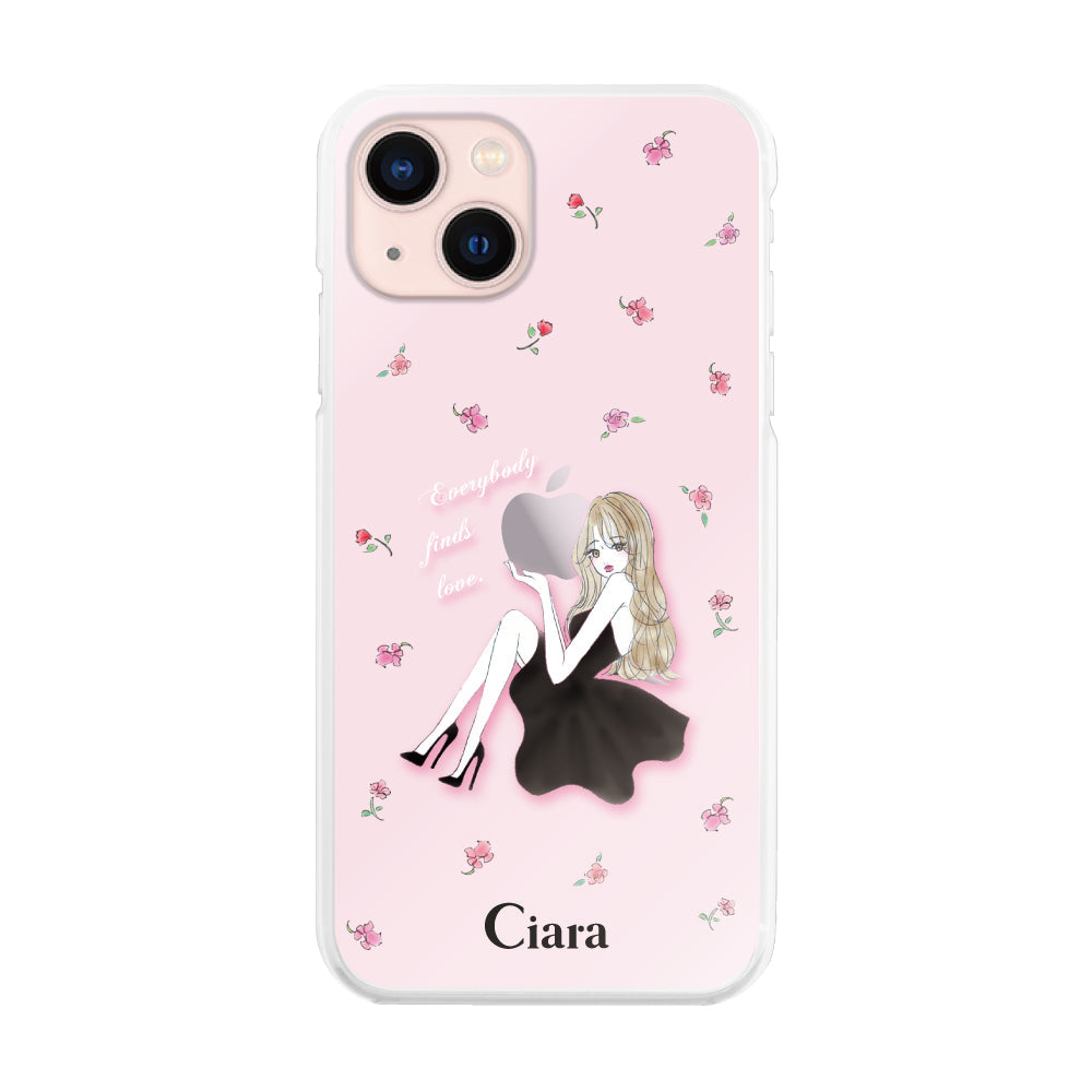 iPhone13 ハイブリッド クリアケース ラベンダーブラックガール ピンク
