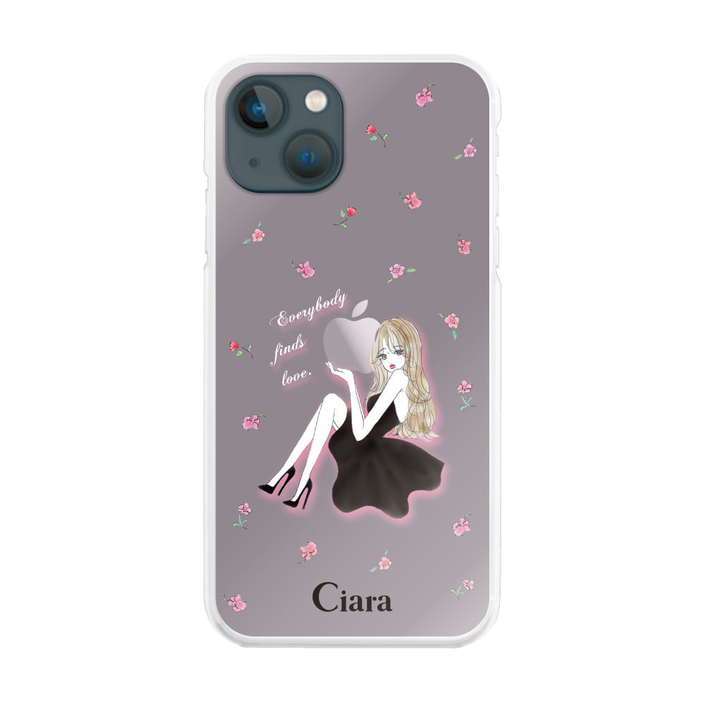 iPhone13mini ハイブリッド クリアケース ラベンダーブラックガール ピンク