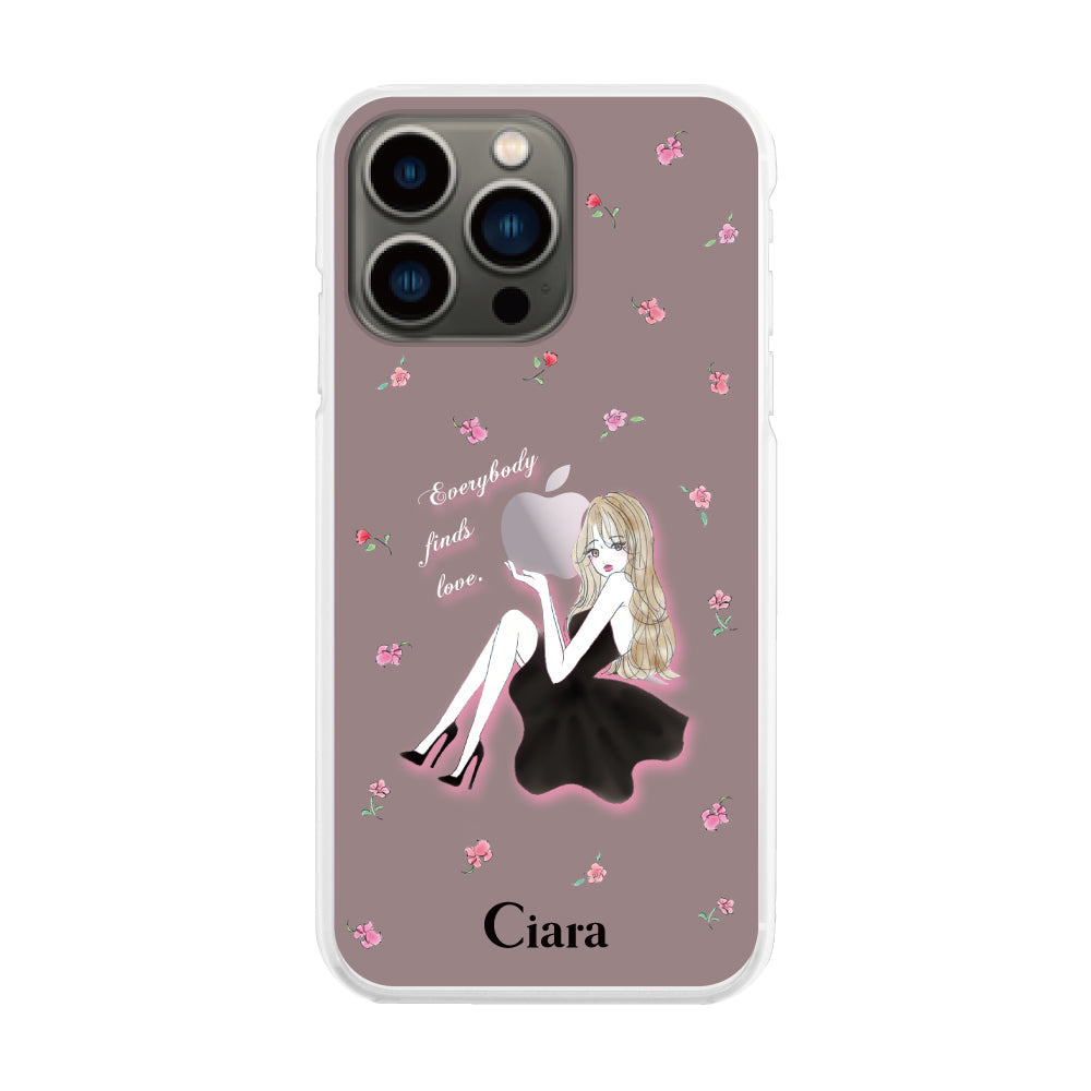 iPhone13Pro ハイブリッド クリアケース ラベンダーブラックガール ピンク