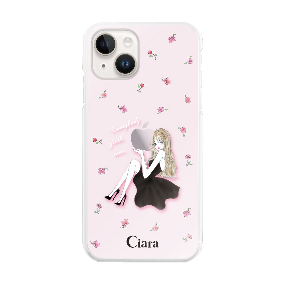 iPhone14 ハイブリッド クリアケース ラベンダーブラックガール ピンク