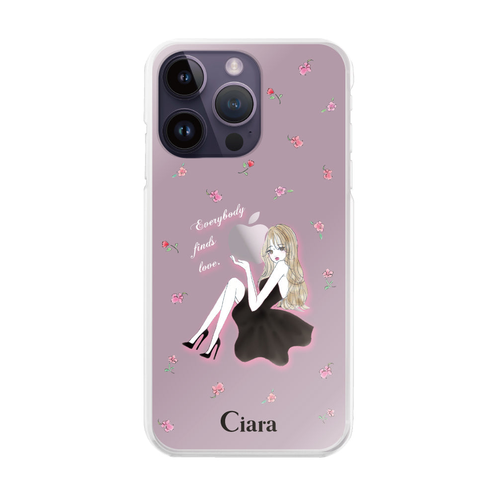 iPhone14ProMax ハイブリッド クリアケース ラベンダーブラックガール ピンク