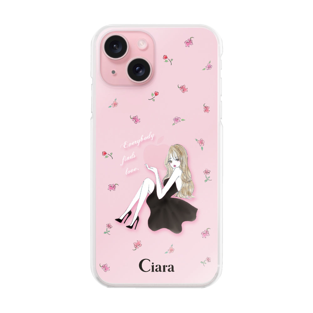 iPhone15 ハイブリッド クリアケース ラベンダーブラックガール ピンク