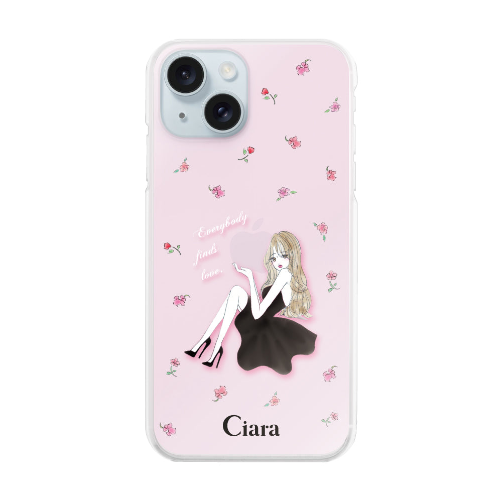 iPhone15Plus ハイブリッド クリアケース ラベンダーブラックガール ピンク