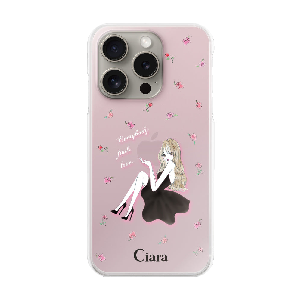 iPhone15Pro ハイブリッド クリアケース ラベンダーブラックガール ピンク