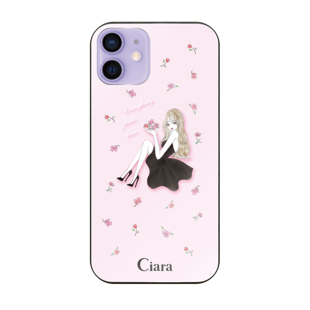iPhone12/12Proケース ガラス 強化ガラスケース ラベンダーブラックガール ピンク