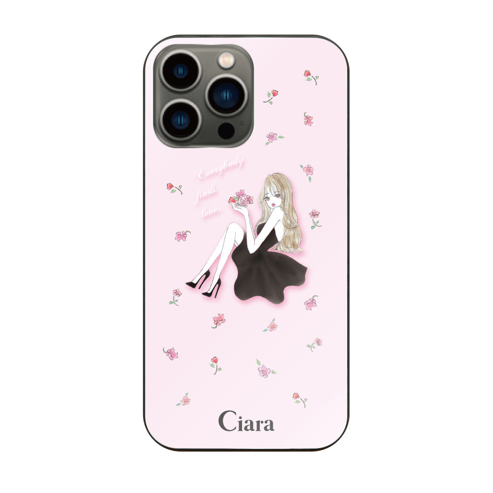 iPhone13Proケース ガラス 強化ガラスケース ラベンダーブラックガール ピンク