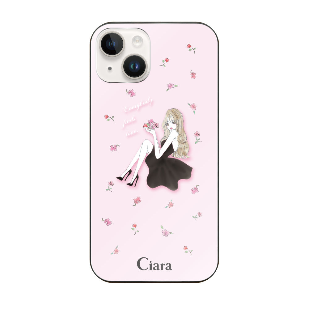 iPhone14ケース ガラス 強化ガラスケース ラベンダーブラックガール ピンク