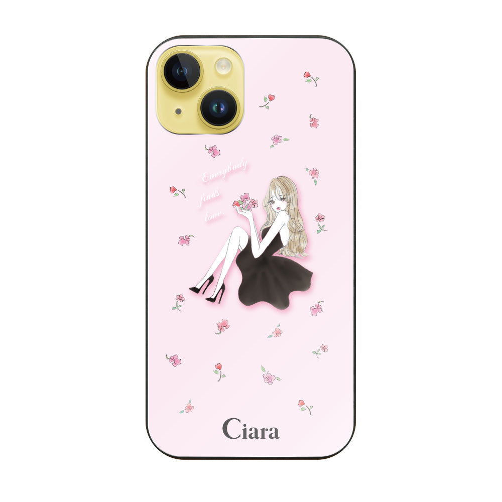 iPhone14Plusケース ガラス 強化ガラスケース ラベンダーブラックガール ピンク