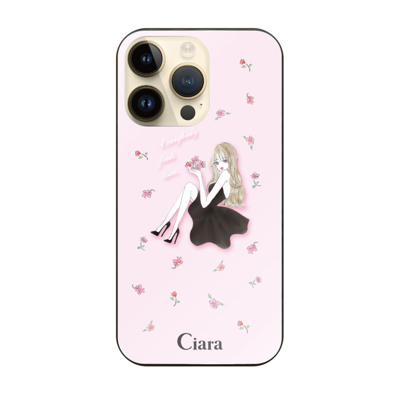 iPhoneケース ガラス 強化ガラスケース ラベンダーブラックガール