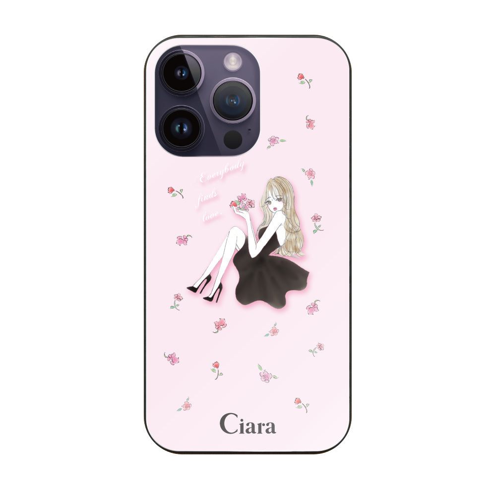 iPhone14ProMaxケース ガラス 強化ガラスケース ラベンダーブラックガール ピンク