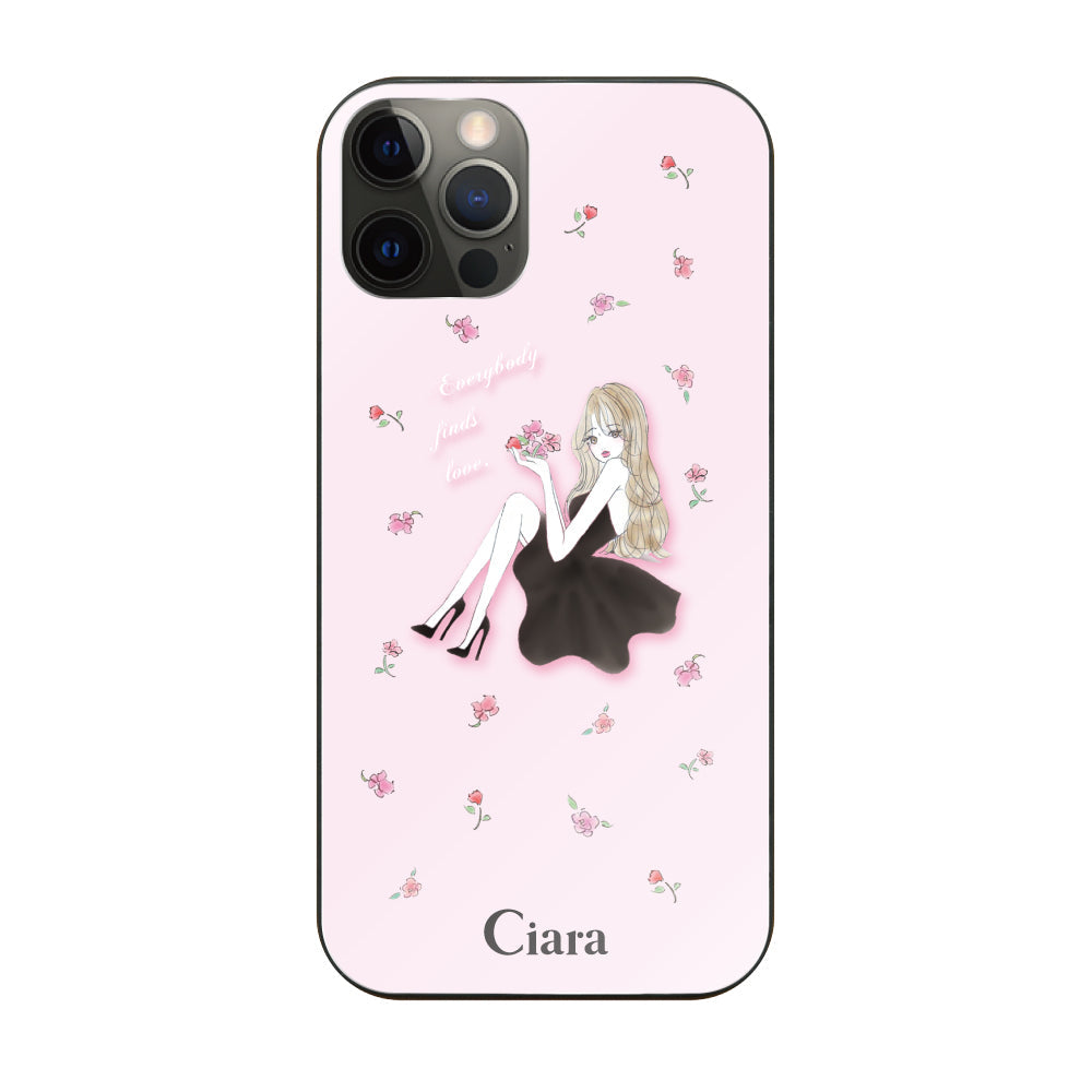 iPhoneX/XSケース ガラス 強化ガラスケース ラベンダーブラックガール ピンク