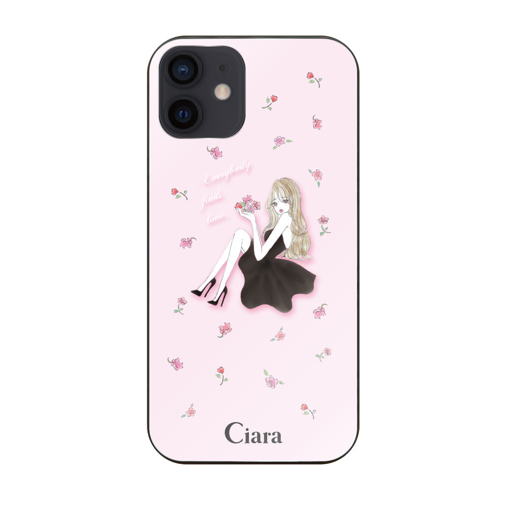 iPhoneXRケース ガラス 強化ガラスケース ラベンダーブラックガール ピンク