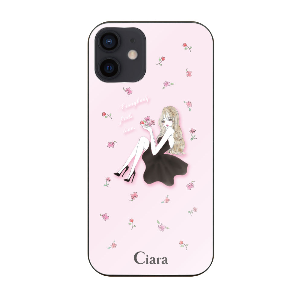 iPhoneXR ガラス 強化ガラスケース ラベンダーブラックガール ピンク