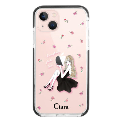 iPhoneケース クッションバンパー 耐衝撃クリアケース ラベンダーブラックガール
