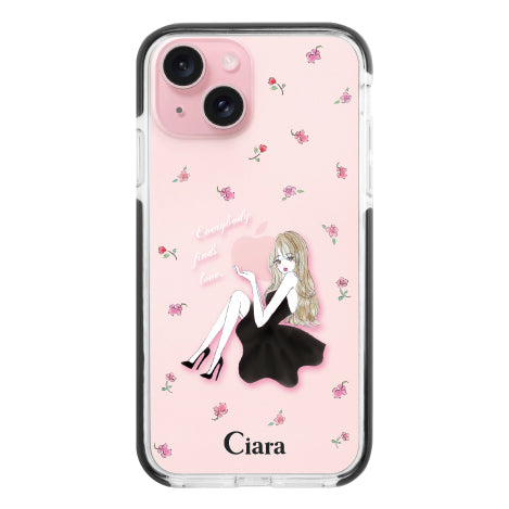 iPhone15ケース クッションバンパー 耐衝撃クリアケース ラベンダーブラックガール クリア