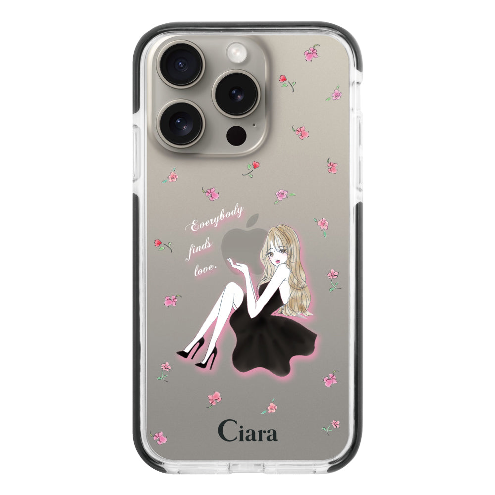iPhone15Proケース クッションバンパー 耐衝撃クリアケース ラベンダーブラックガール クリア