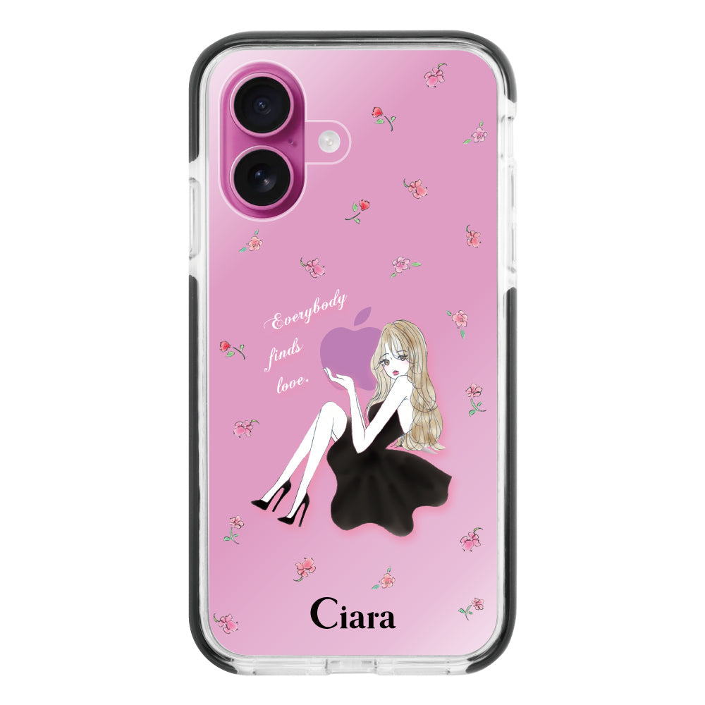 iPhone16Plusケース クッションバンパー 耐衝撃クリアケース ラベンダーブラックガール クリア