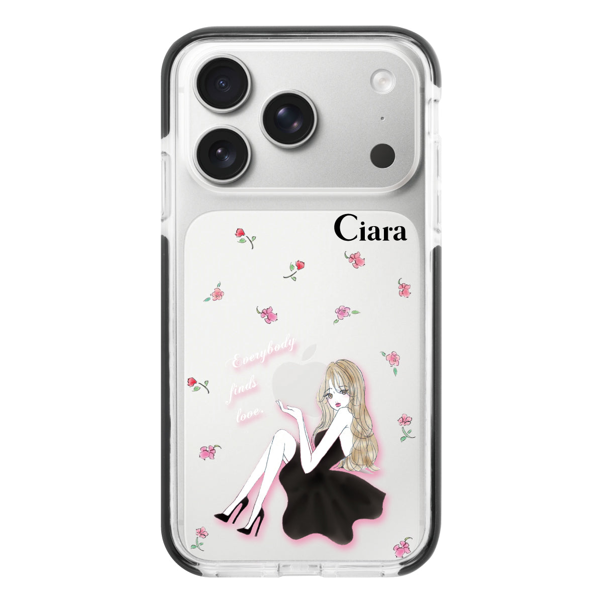 iPhone17Pro クッションバンパー 耐衝撃クリアケース ラベンダーブラックガール クリア