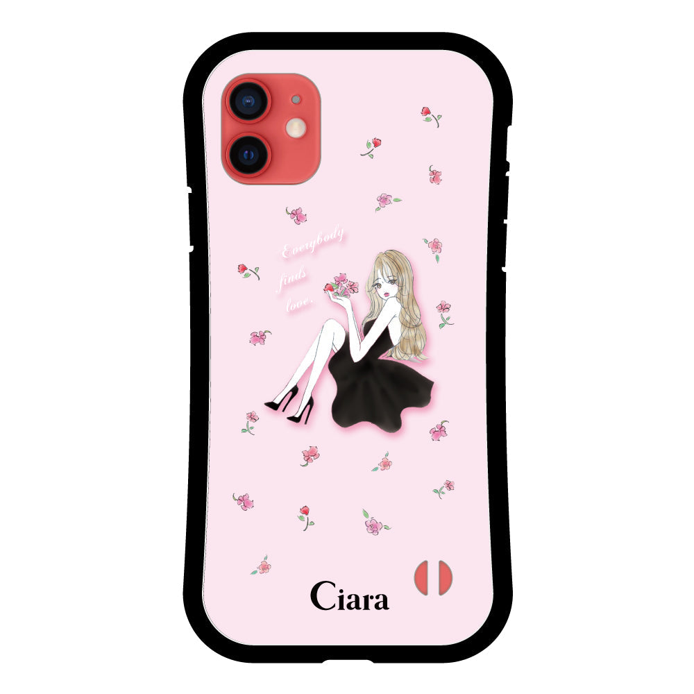 iPhone11ケース グリップ 耐衝撃ケース ラベンダーブラックガール ピンク