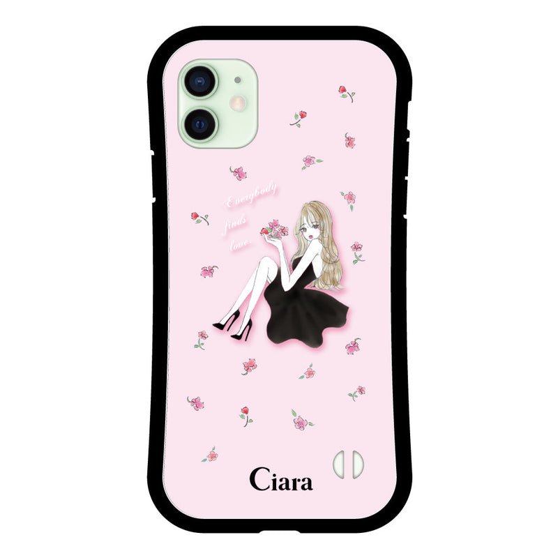 iPhoneケース グリップ 耐衝撃ケース ラベンダーブラックガール