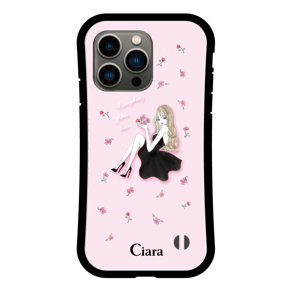 iPhone13Proケース グリップ 耐衝撃ケース ラベンダーブラックガール ピンク