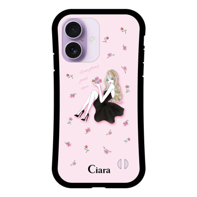 iPhoneケース グリップ 耐衝撃ケース ラベンダーブラックガール