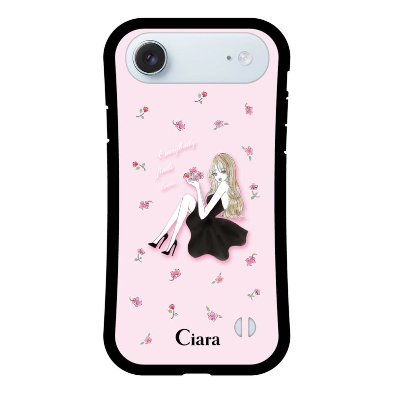 iPhoneケース グリップ 耐衝撃ケース ラベンダーブラックガール