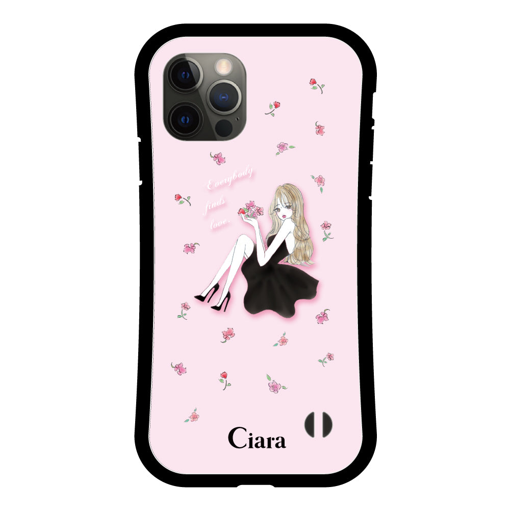 iPhoneX/XSケース グリップ 耐衝撃ケース ラベンダーブラックガール ピンク