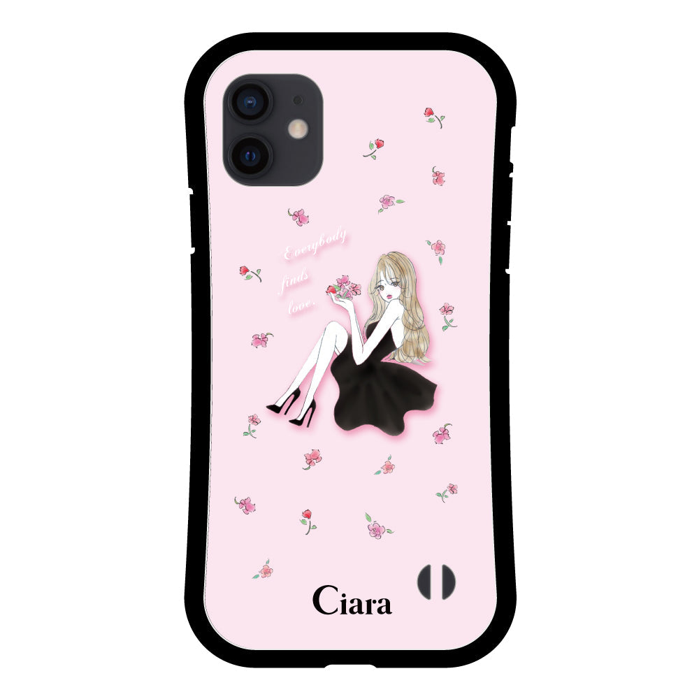 iPhoneXRケース グリップ 耐衝撃ケース ラベンダーブラックガール ピンク