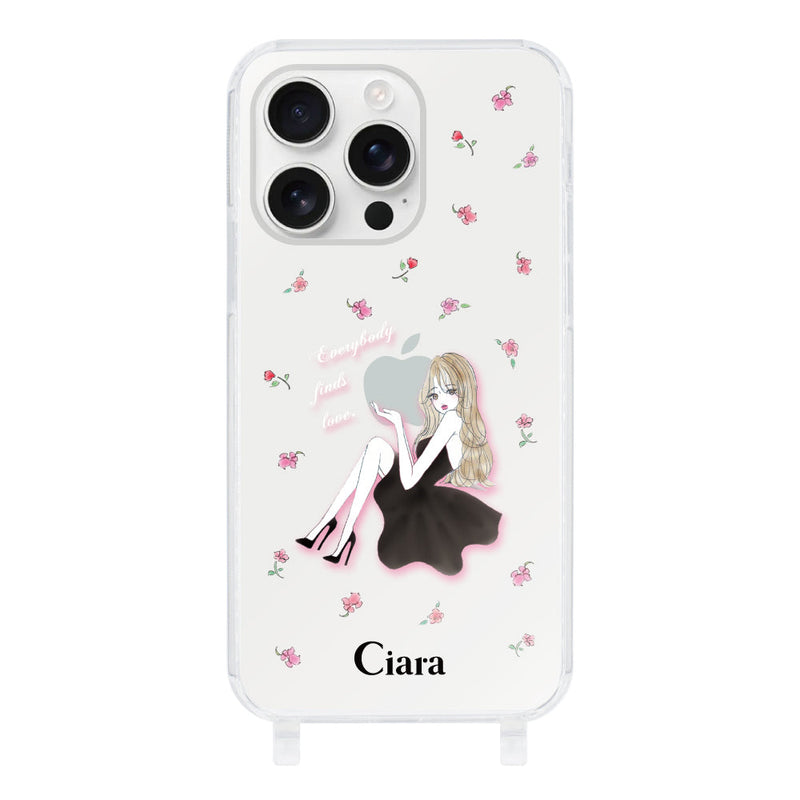 iPhoneケース ストラップクリアケース ラベンダーブラックガール