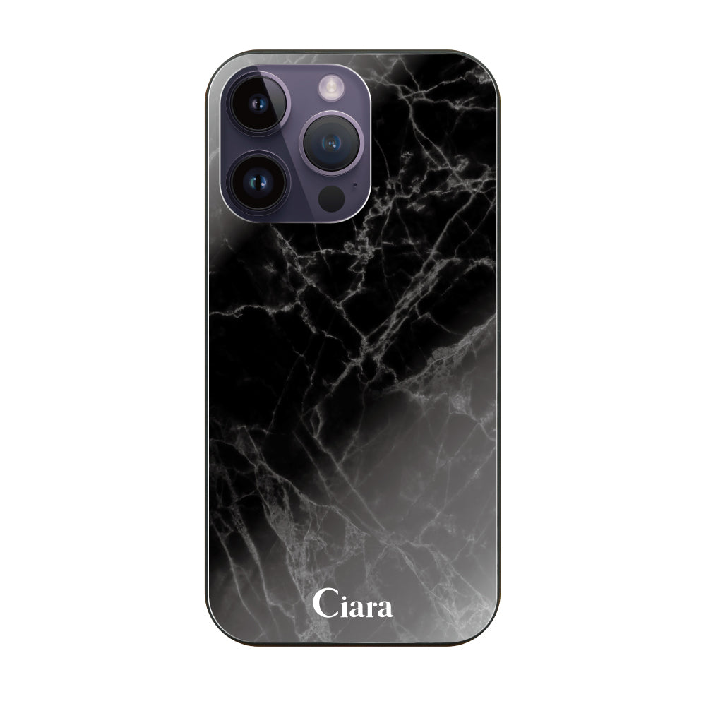 iPhone14ProMaxケース ガラス 強化ガラスケース マーブル ブラック