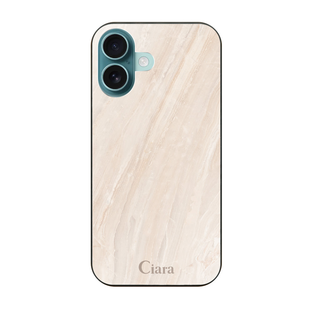 iPhone16Plusケース ガラス 強化ガラスケース マーブル ベージュ