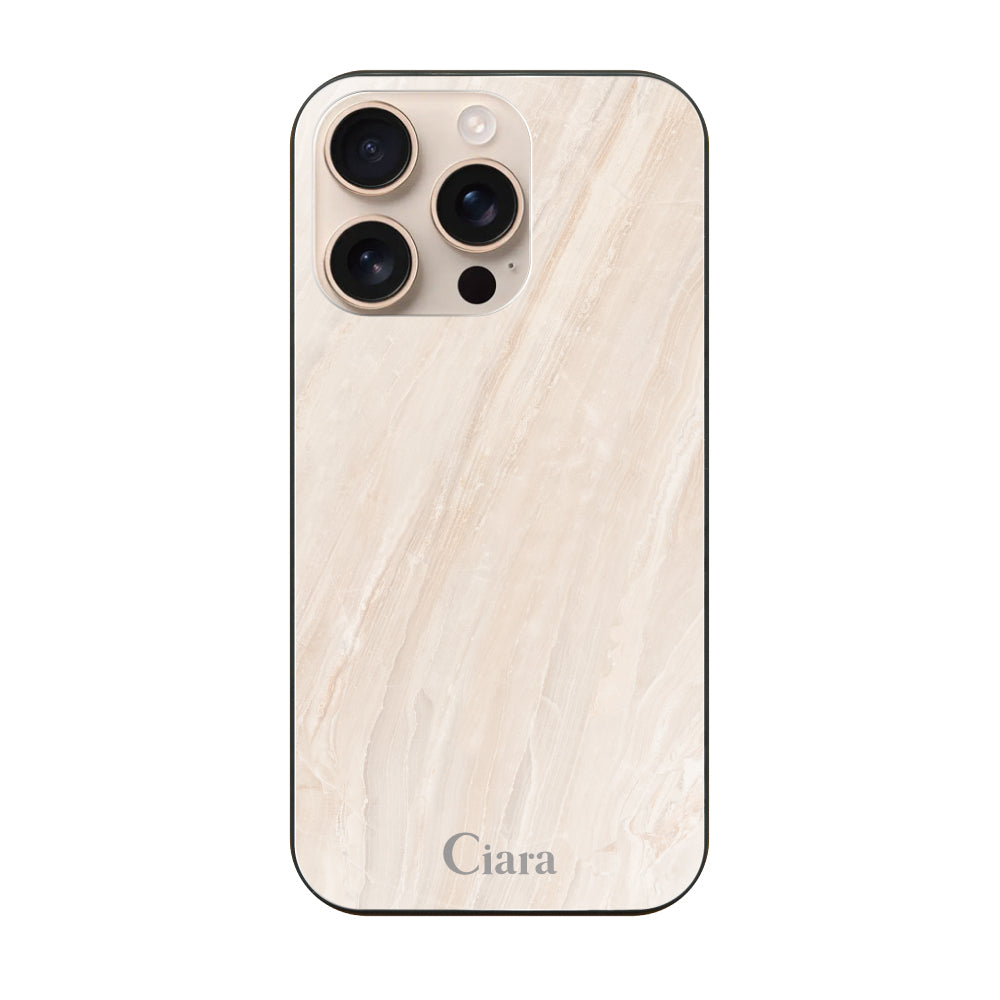 iPhone16Proケース ガラス 強化ガラスケース マーブル ベージュ