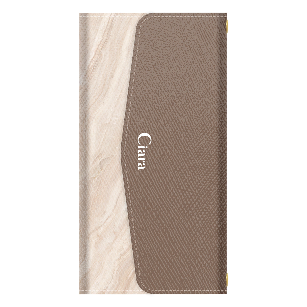 GalaxyS25Plus 手帳型カード収納レザーケース マーブル ベージュ