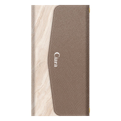 AQUOSケース カード収納 ミラー ストラップ付き レザー 三つ折り 手帳型ケース マーブル