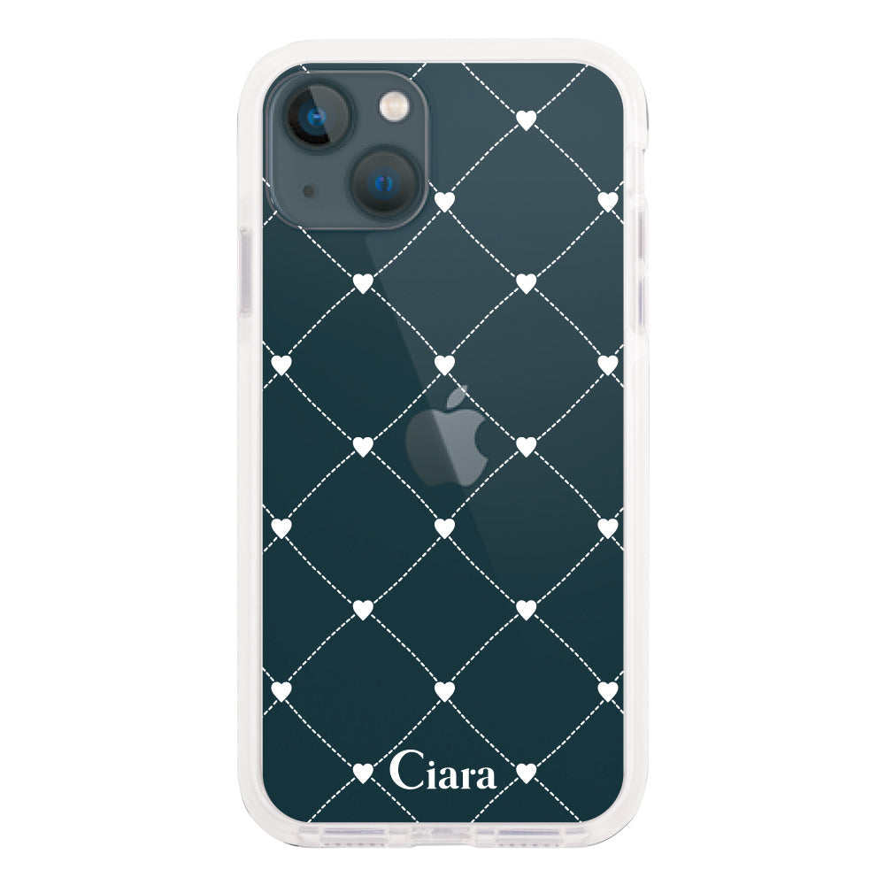 iPhone13miniケース クッションバンパー 耐衝撃クリアケース ハートキルティング ホワイト