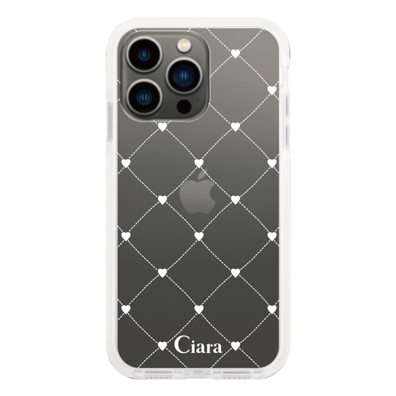 iPhoneケース クッションバンパー 耐衝撃クリアケース ハートキルティング