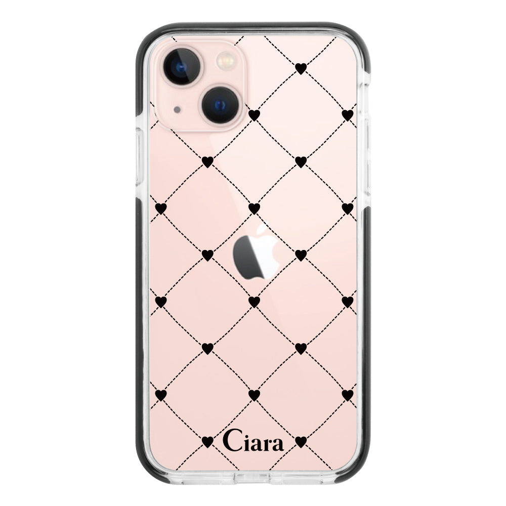iPhone13ケース クッションバンパー 耐衝撃クリアケース ハートキルティング ブラック