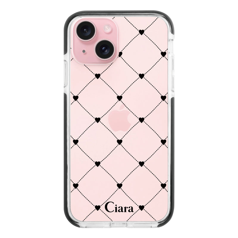 iPhoneケース クッションバンパー 耐衝撃クリアケース ハートキルティング
