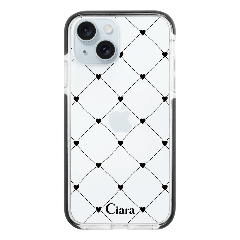 iPhoneケース クッションバンパー 耐衝撃クリアケース ハートキルティング