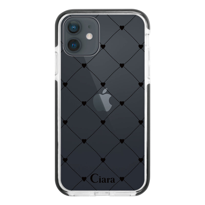 iPhoneケース クッションバンパー 耐衝撃クリアケース ハートキルティング