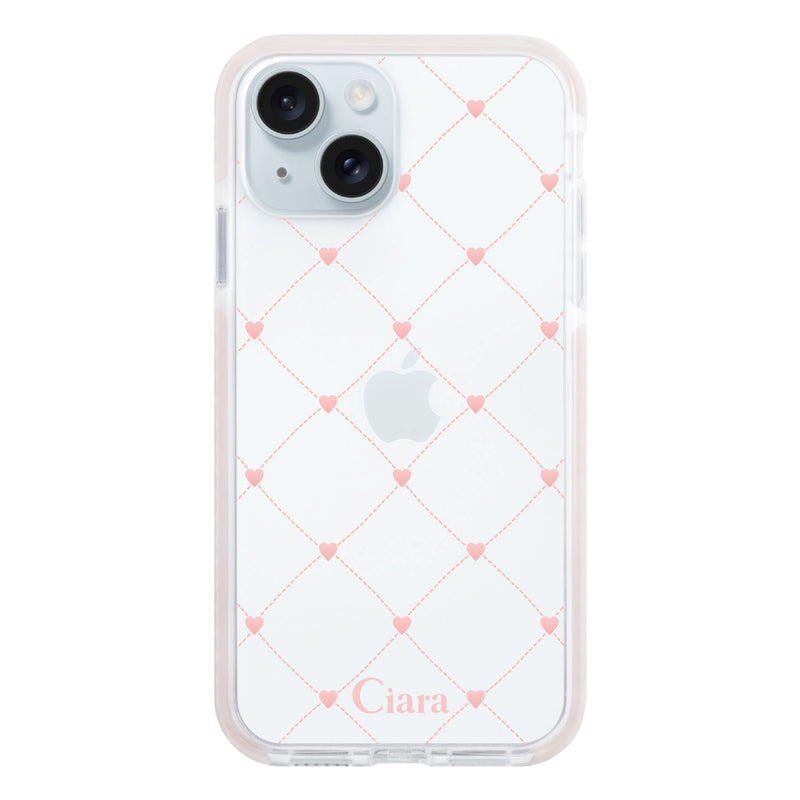 iPhoneケース クッションバンパー 耐衝撃クリアケース ハートキルティング