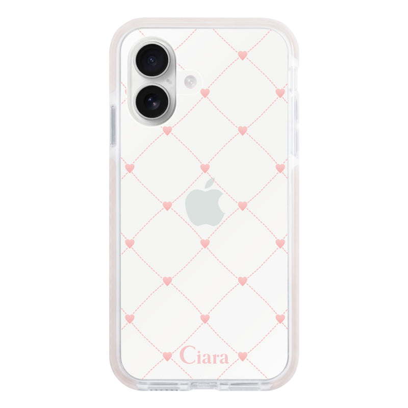 iPhoneケース クッションバンパー 耐衝撃クリアケース ハートキルティング