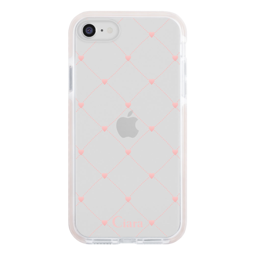 iPhone7/8/SE2/SE3 クッションバンパー 耐衝撃クリアケース ハートキルティング ピンク