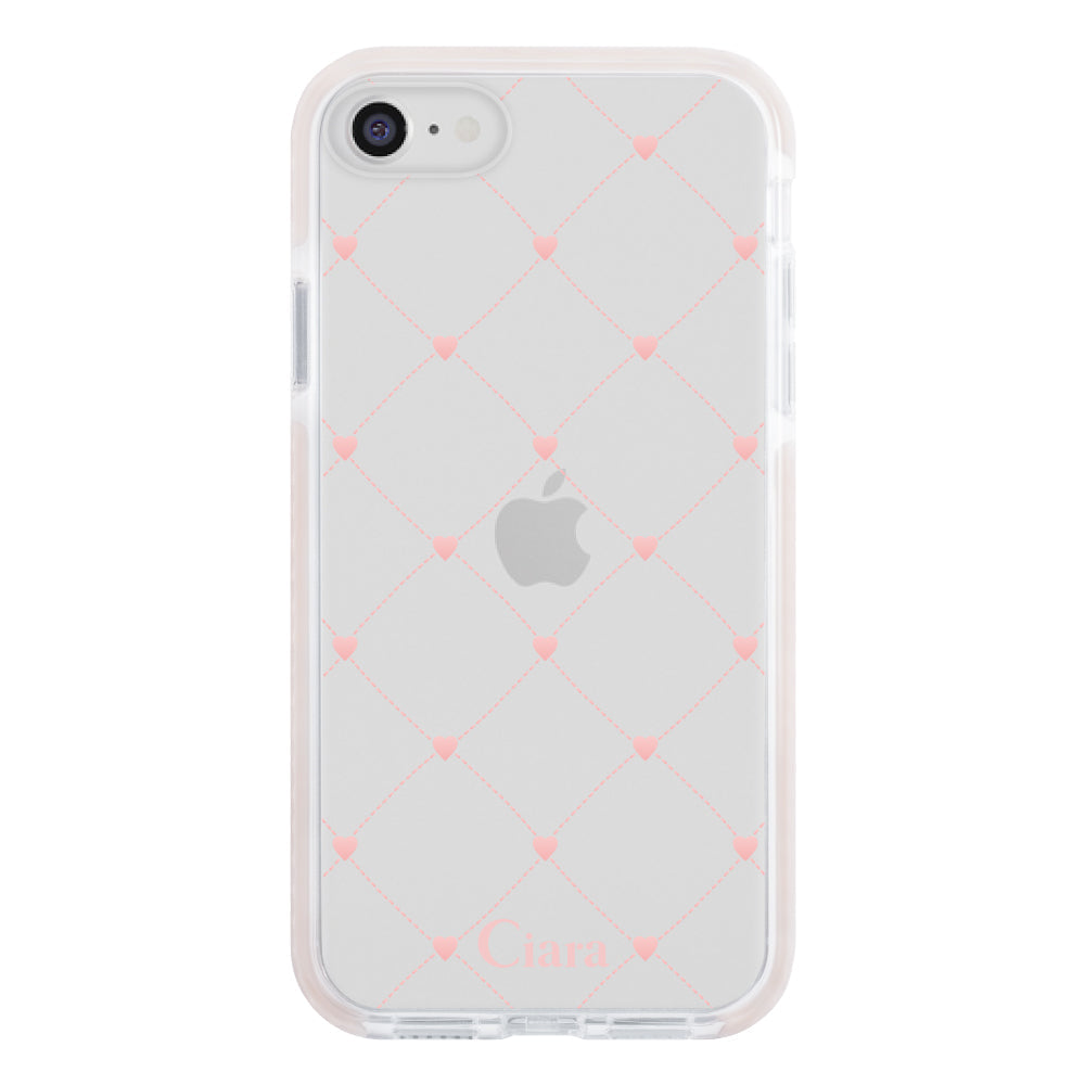 iPhone7/8/SE2/SE3ケース クッションバンパー 耐衝撃クリアケース ハートキルティング ピンク