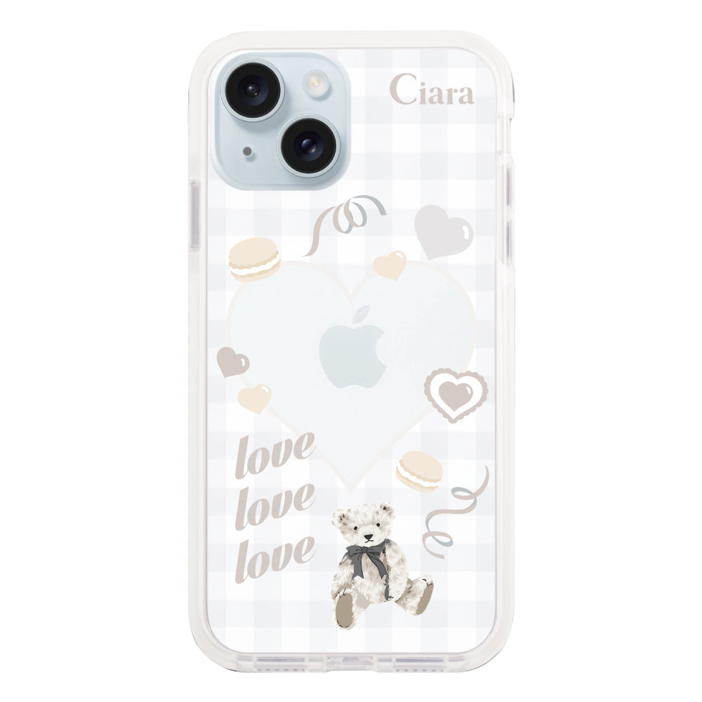 iPhone15Plus クッションバンパー 耐衝撃クリアケース マイスウィーティー ホワイト