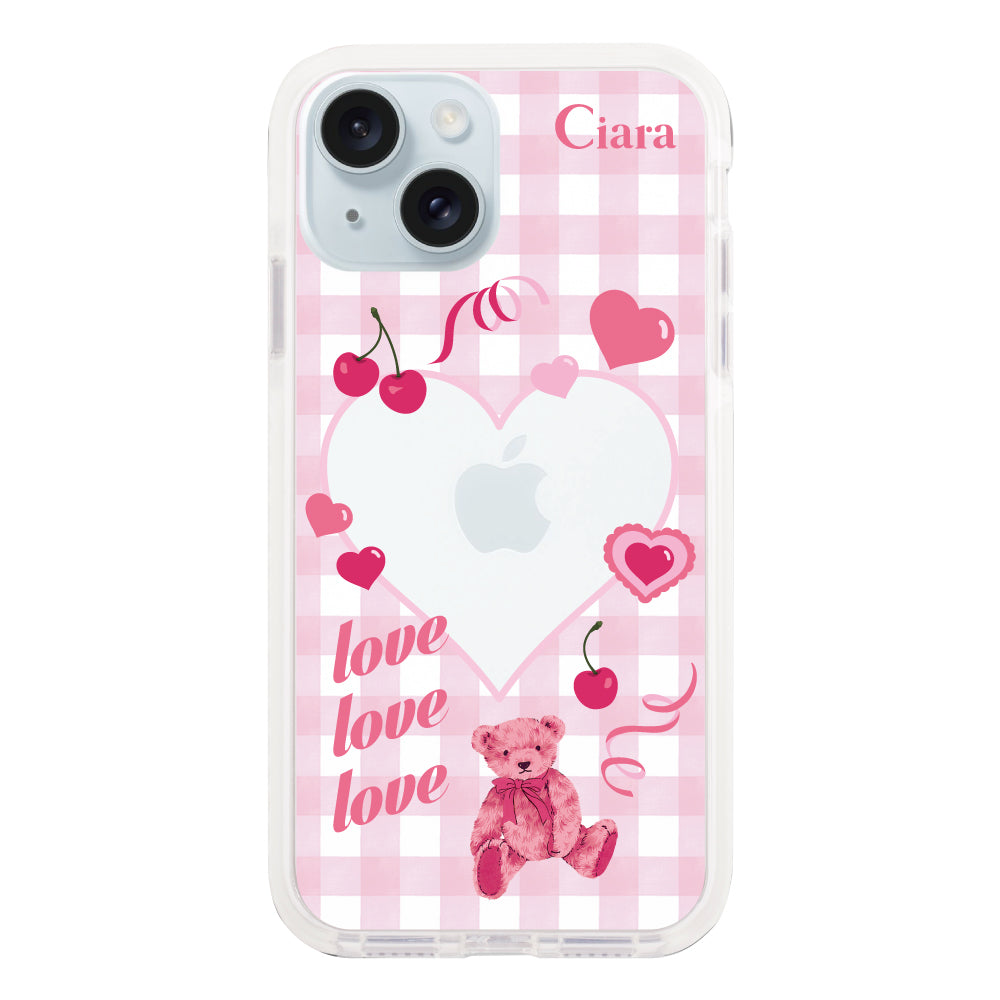 iPhone15Plusケース クッションバンパー 耐衝撃クリアケース マイスウィーティー ピンク