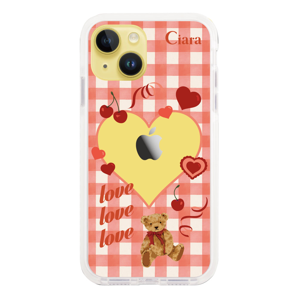 iPhone14Plusケース クッションバンパー 耐衝撃クリアケース マイスウィーティー レッド