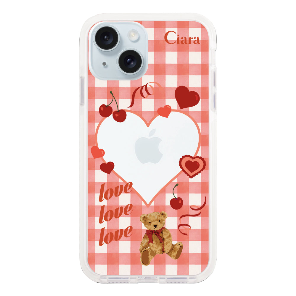 iPhone15Plusケース クッションバンパー 耐衝撃クリアケース マイスウィーティー レッド