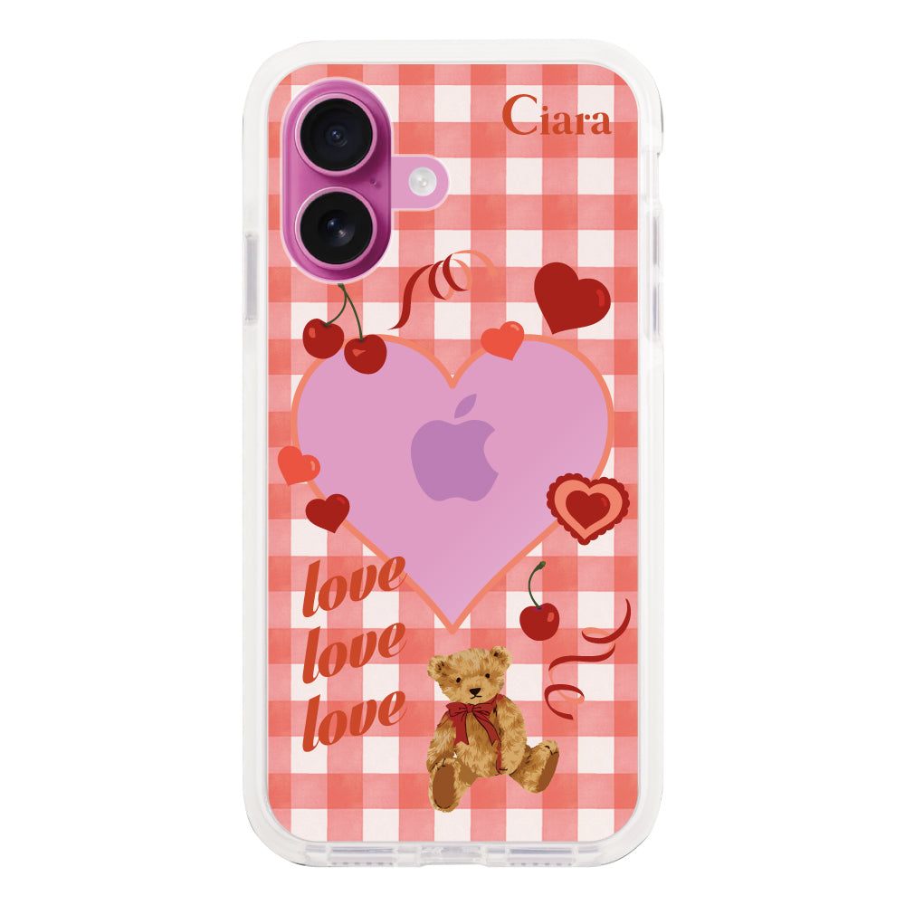 iPhone16Plus クッションバンパー 耐衝撃クリアケース マイスウィーティー レッド